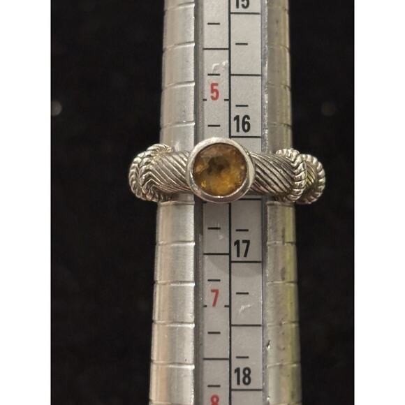 Judith Ripka Sterling Silver Solitaire Citrine Textured Ring Sz 6 November 925 - Picture 7 of 8